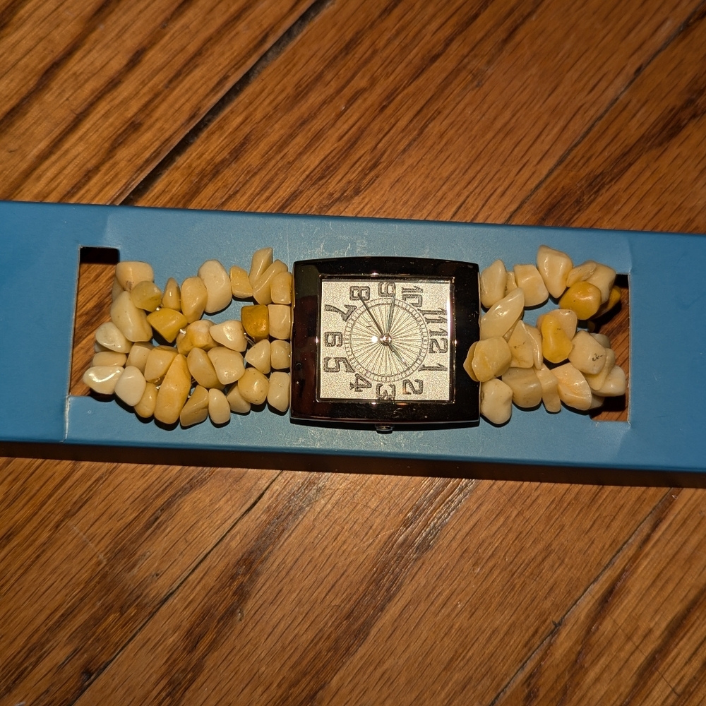 Yellow Jade pebble watch